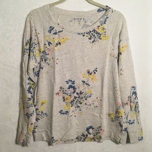LOFT Light Gray Floral Print Sweater